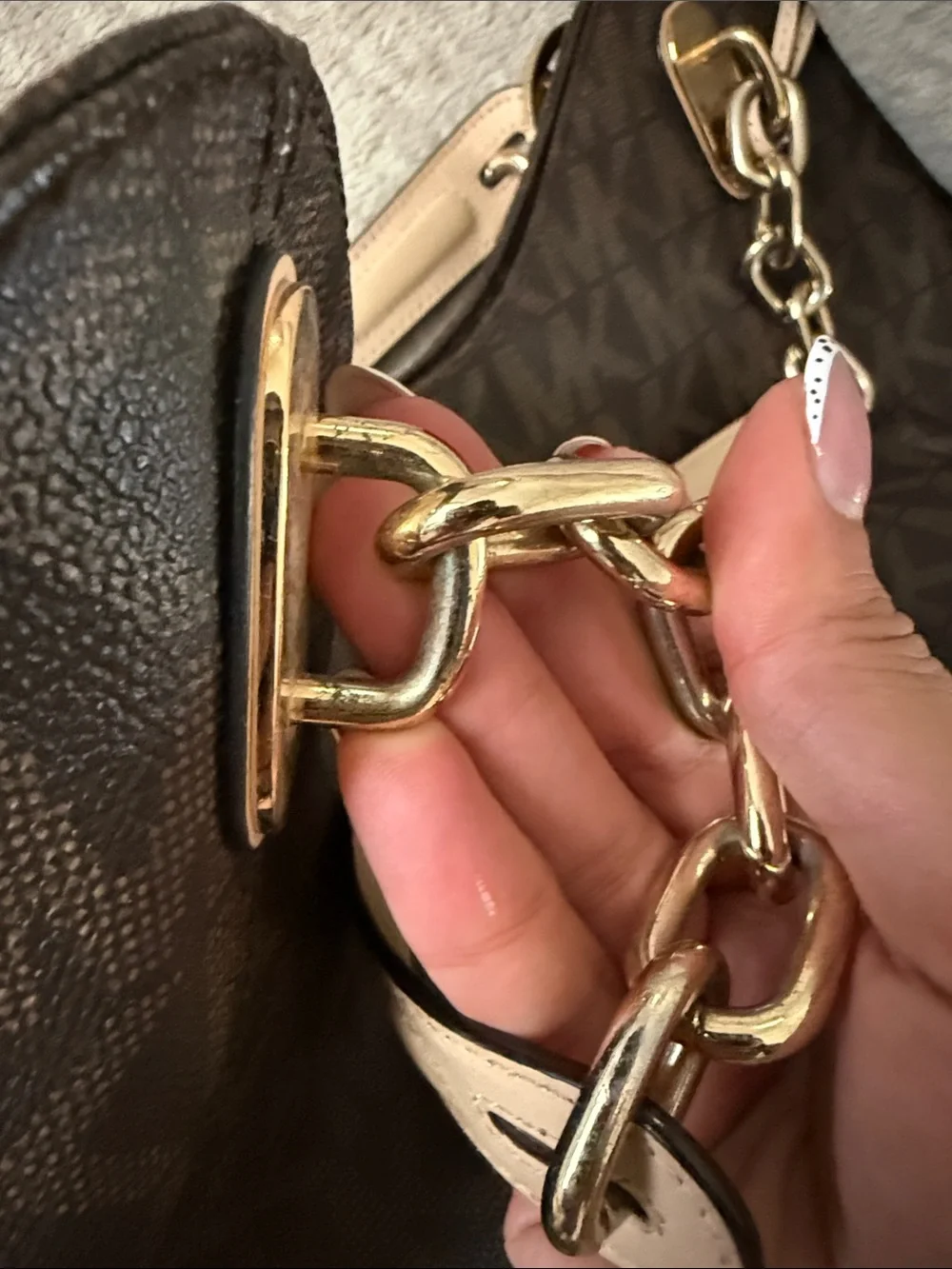 Michael Kors Dark Brown MK Logo Shoulder Bag with Tan Accents